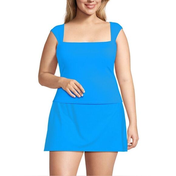 Land's End Plus Size Square Neck and Back underwire tankini freshwater blue Var - Picture 3 of 10